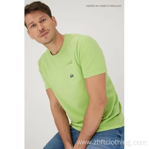 Mens Casual Pocket and Embroidery Short Sleeve T-Shirt